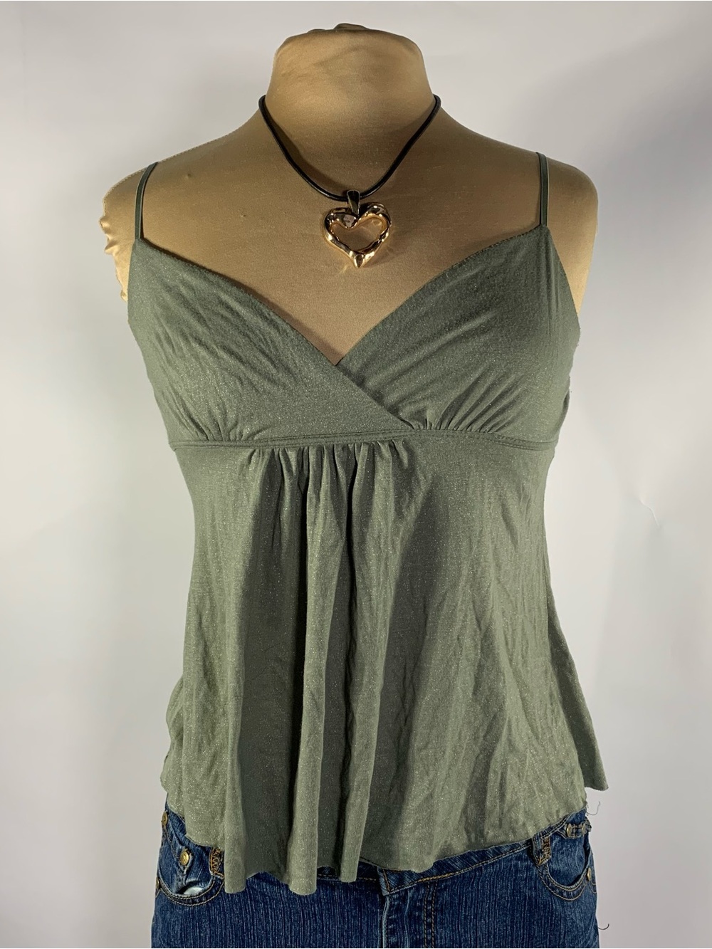Weavers Girl Y2K Shimmery Olive Green Babydoll Cami Top S